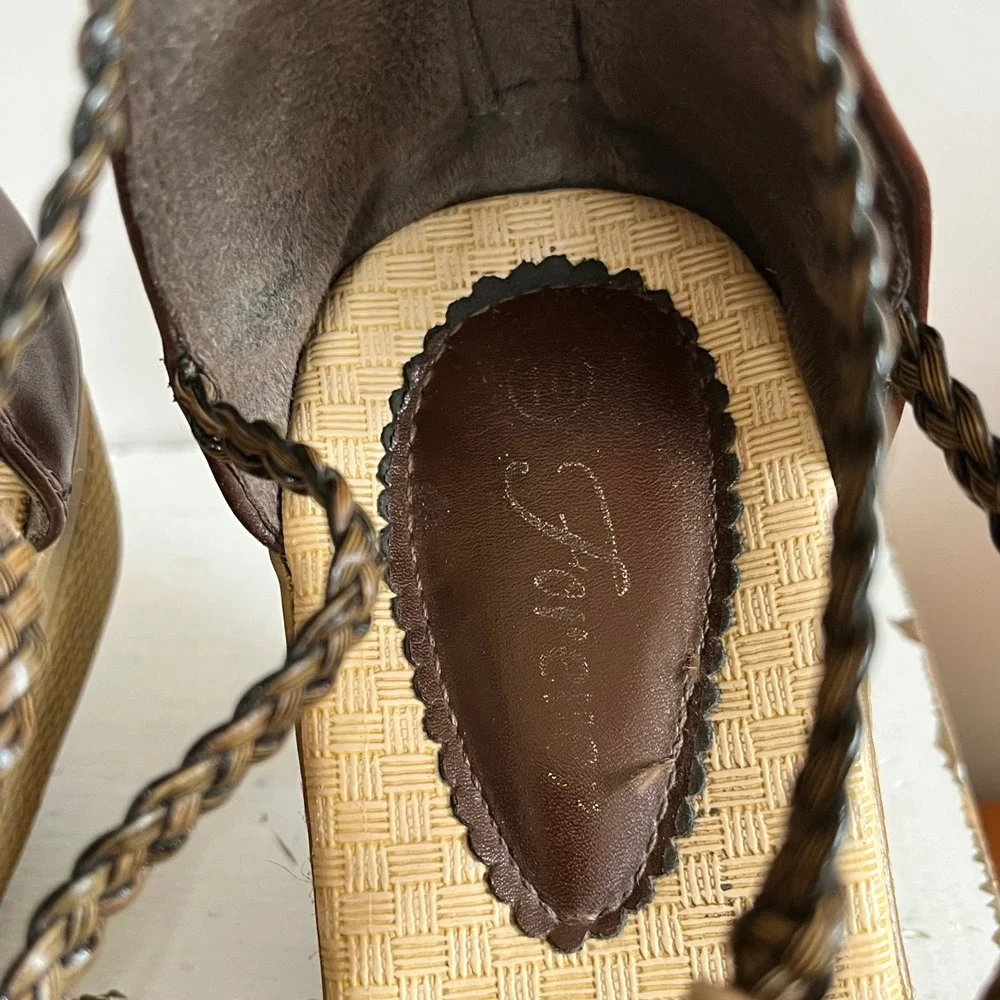 Forever Link Womens Brown Braided Wedge Sandals Boho Beaded Strappy Size 10